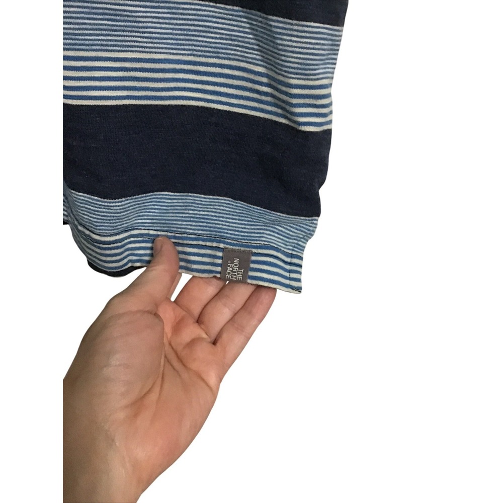 The North Face Polo Shirt Mens Large Blue Striped Short Sleeve Pocket Gorpcore - Picture 5 of 10